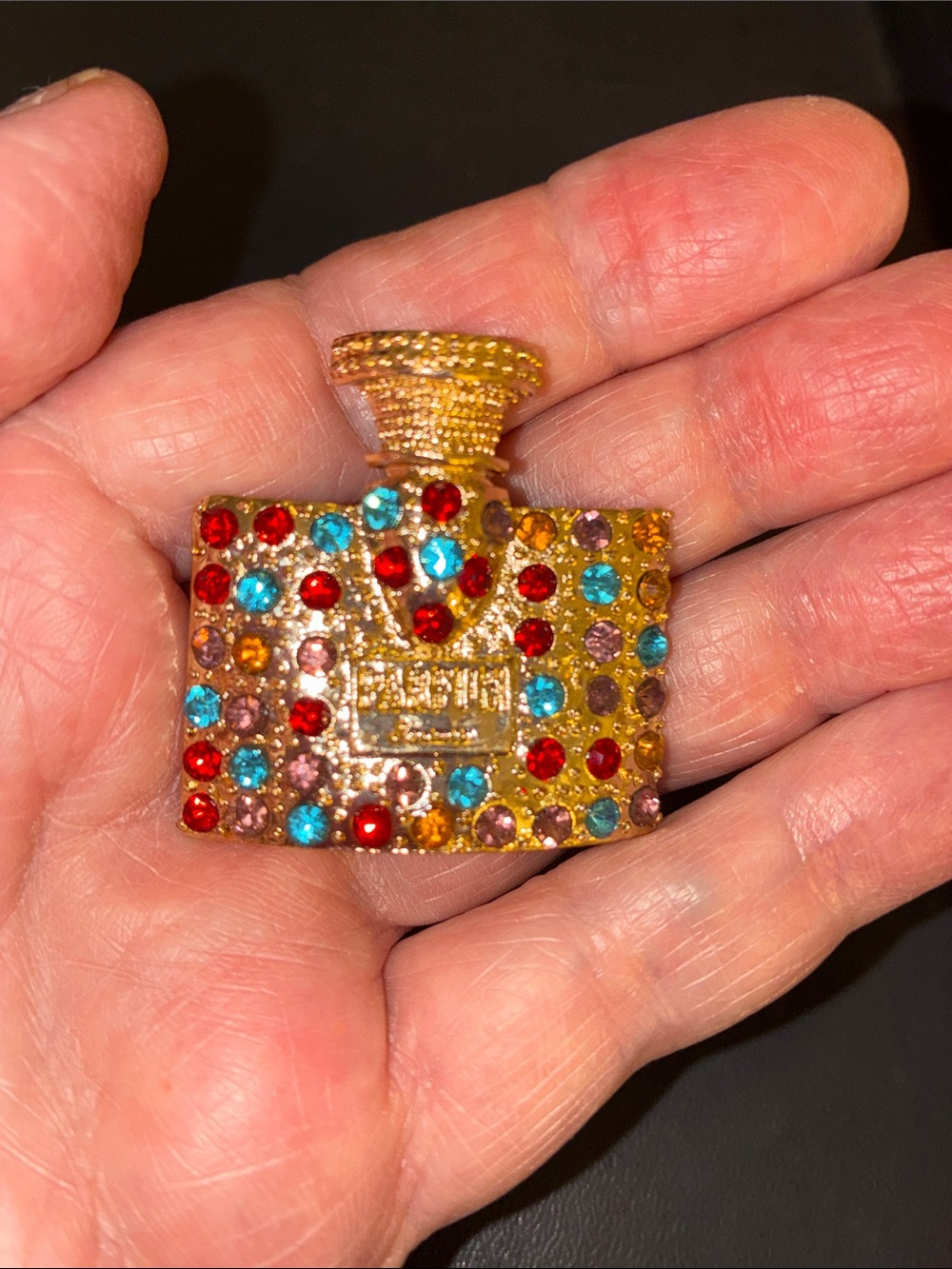 Multi-Color Crystal Perfume Bottle Brooch- Designer Style